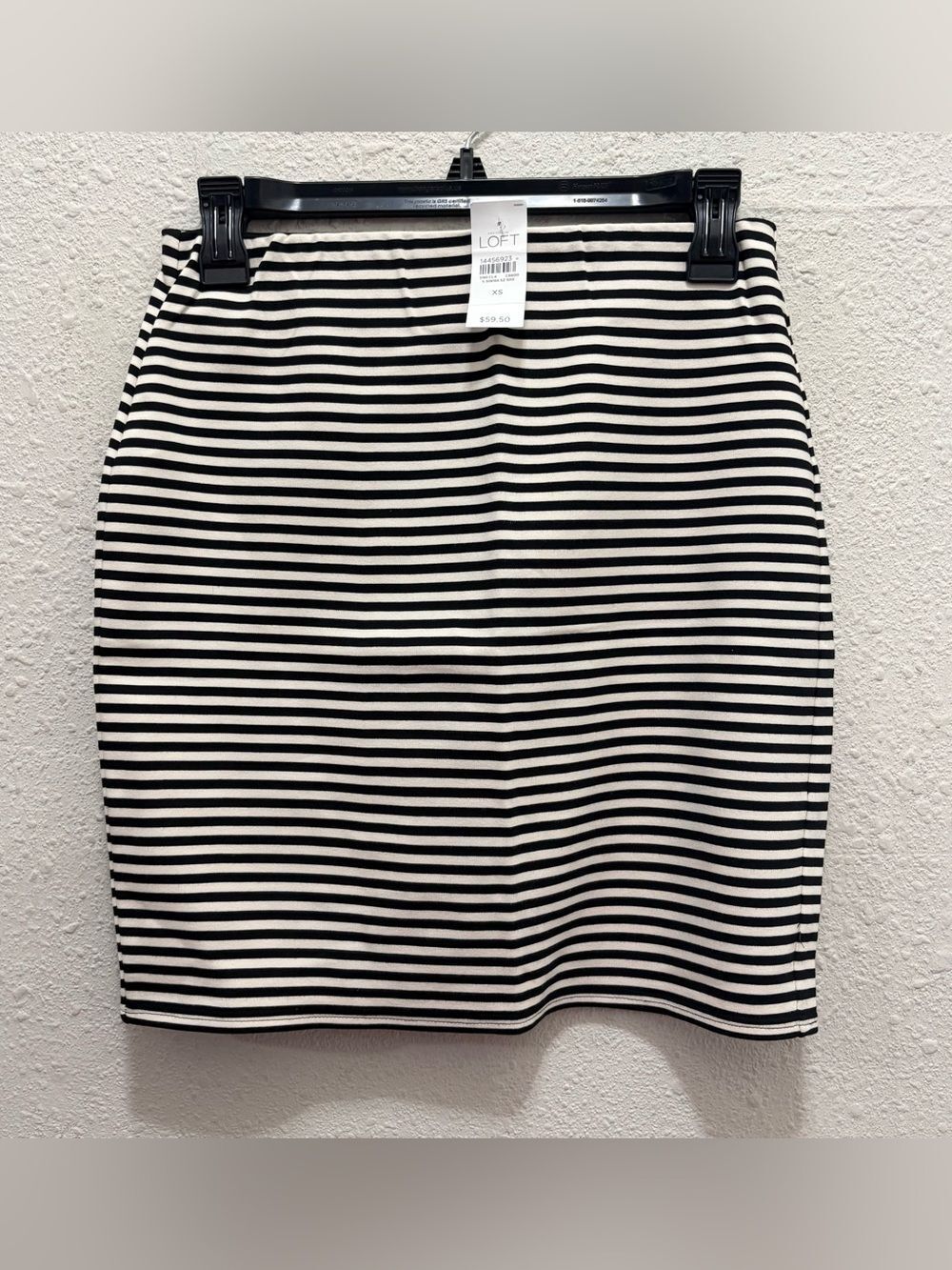 LOFT Black and Cream Stripe Pull On Skirt NWT XS